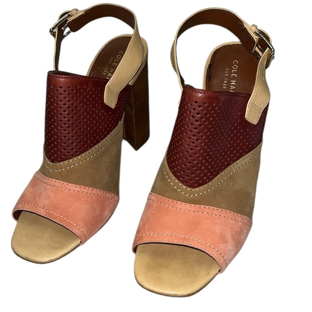 Cole Haan Tabby High Slingback Peep Toe Dress Sandals  Zinfandel/Dune color